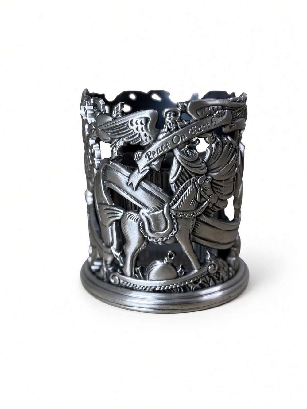 Pewter Votive Candle Holder w/ Glass Insert Silver